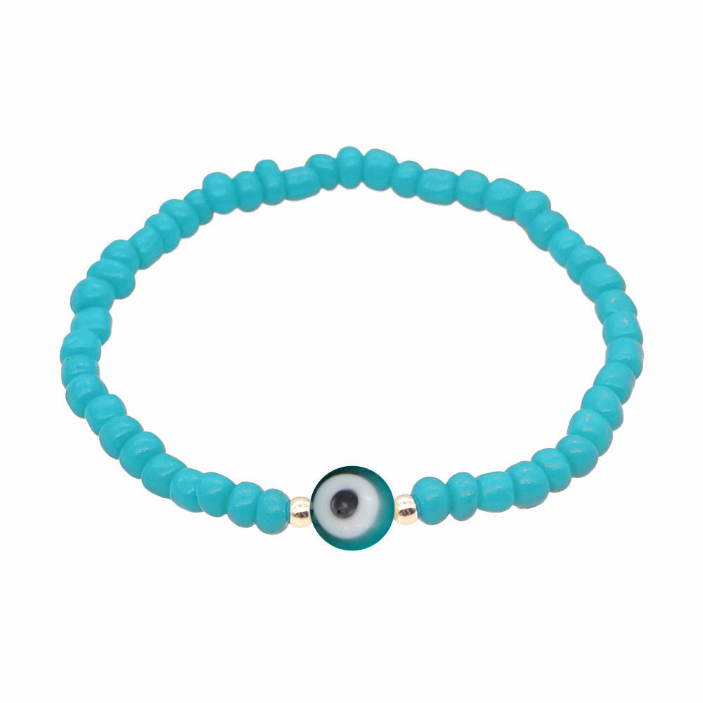 Wholesale Devil Eyes White Glass Rice Beads Bracelet