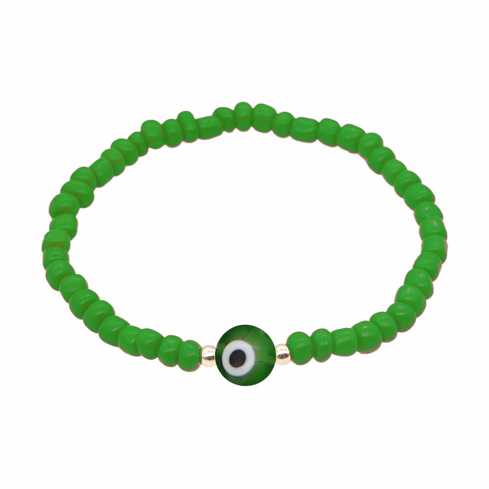 Wholesale Devil Eyes White Glass Rice Beads Bracelet