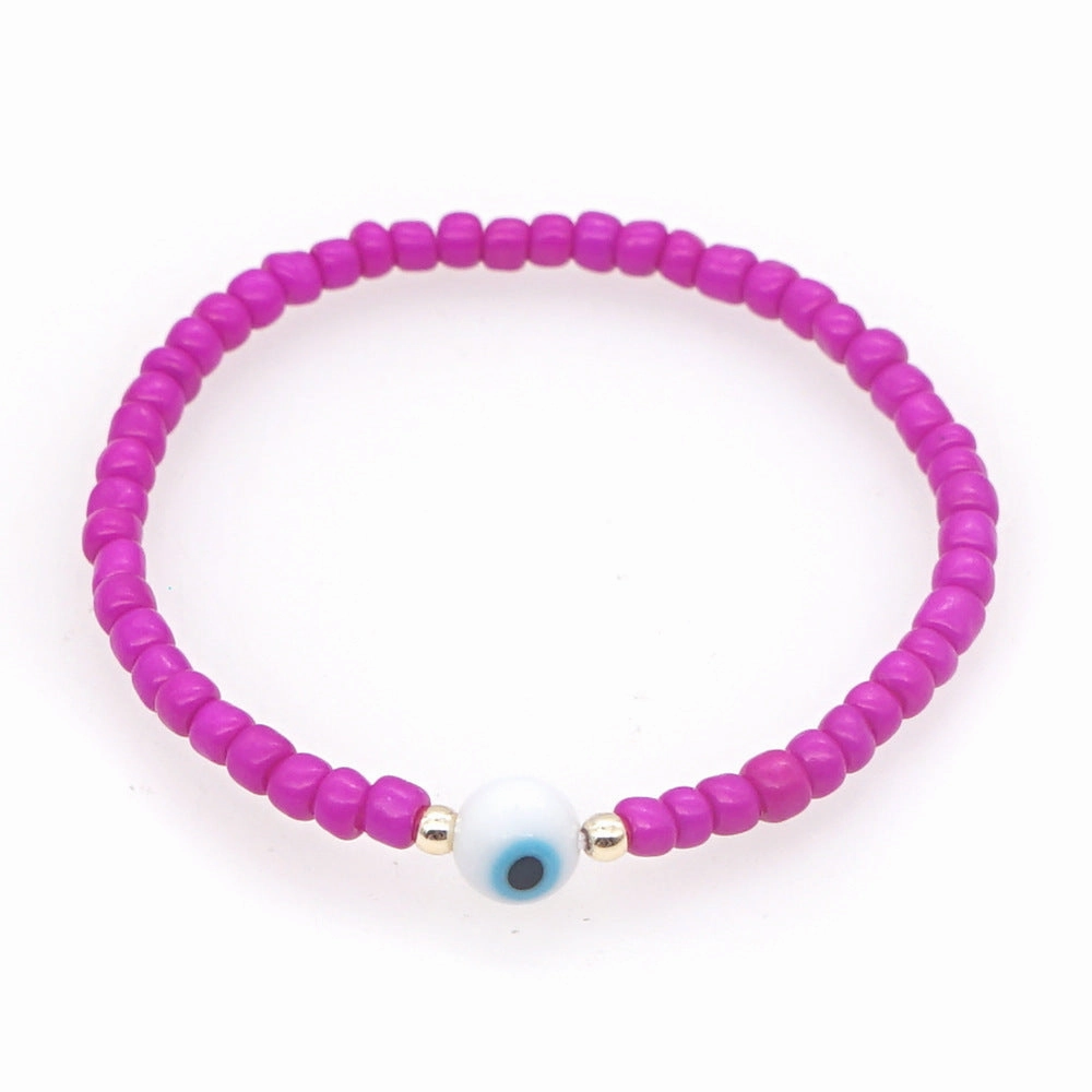 Wholesale Devil Eyes White Glass Rice Beads Bracelet