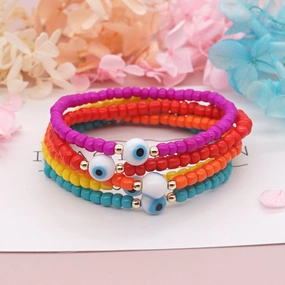 Wholesale Devil Eyes White Glass Rice Beads Bracelet