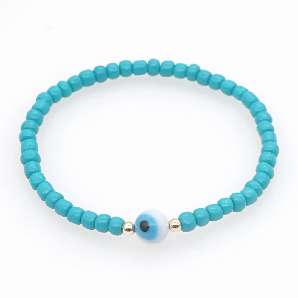 Wholesale Devil Eyes White Glass Rice Beads Bracelet