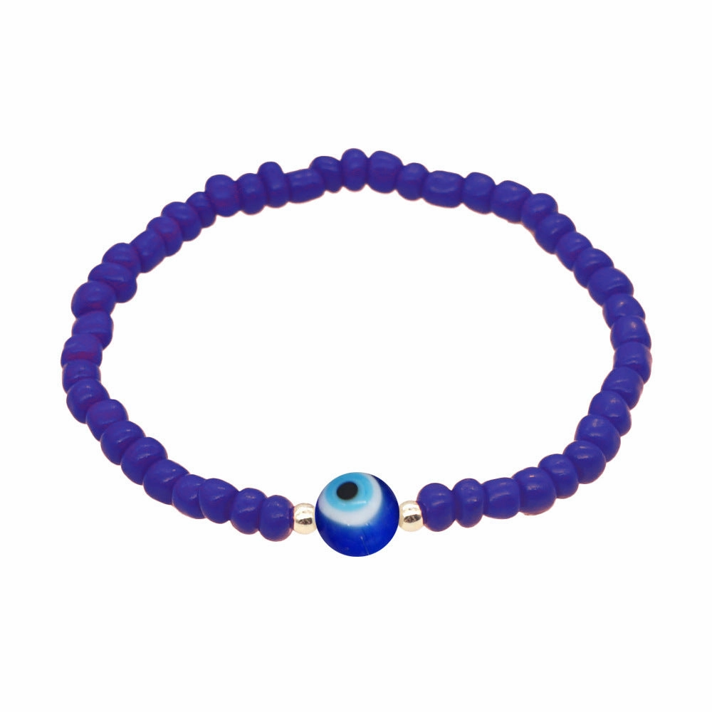 Wholesale Devil Eyes White Glass Rice Beads Bracelet