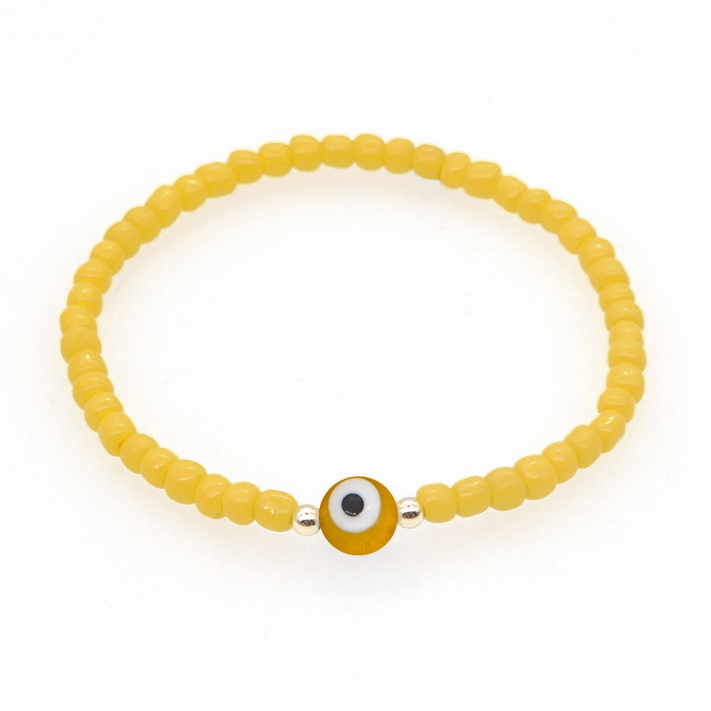 Wholesale Devil Eyes White Glass Rice Beads Bracelet