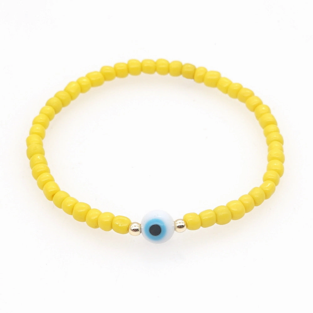 Wholesale Devil Eyes White Glass Rice Beads Bracelet