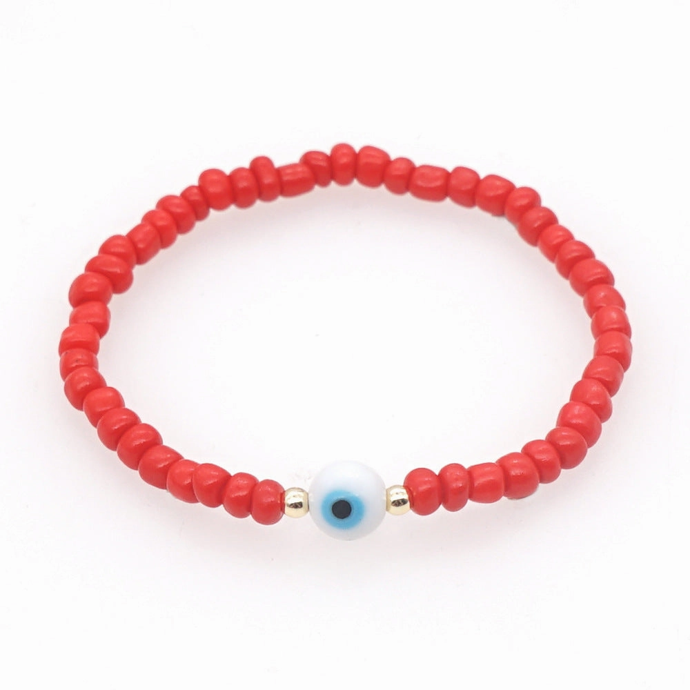 Wholesale Devil Eyes White Glass Rice Beads Bracelet