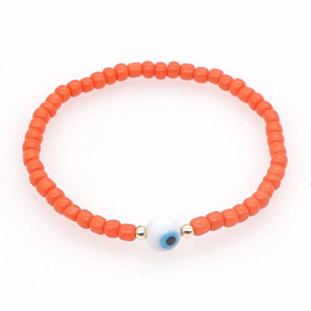 Wholesale Devil Eyes White Glass Rice Beads Bracelet