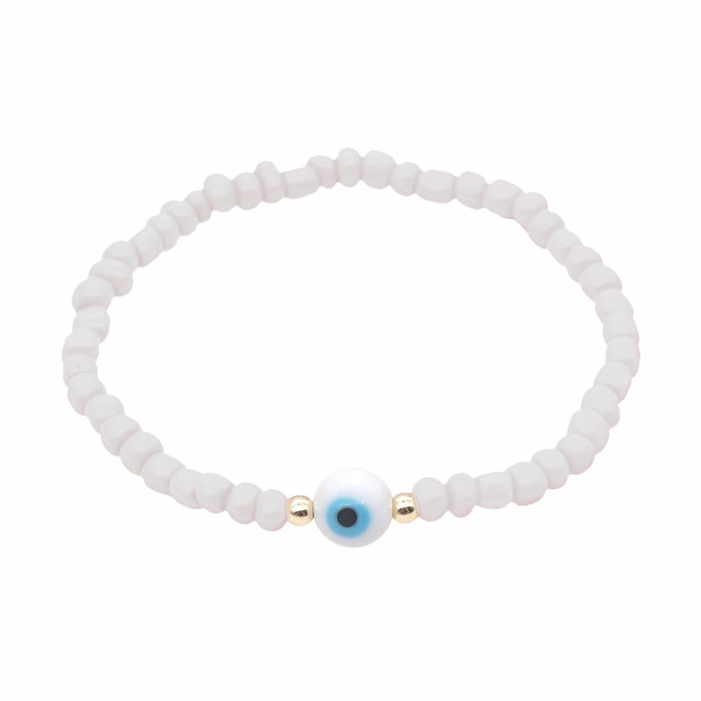 Wholesale Devil Eyes White Glass Rice Beads Bracelet