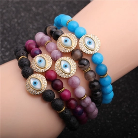 Wholesale Devil's Eye 8mm Beaded Volcanic Stone Bracelets