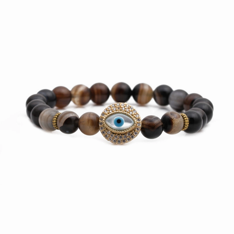 Wholesale Devil's Eye 8mm Beaded Volcanic Stone Bracelets