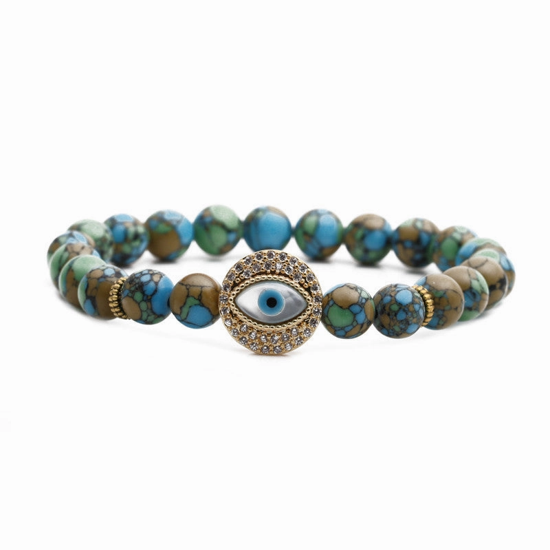 Wholesale Devil's Eye 8mm Beaded Volcanic Stone Bracelets
