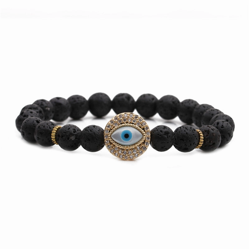 Wholesale Devil's Eye 8mm Beaded Volcanic Stone Bracelets
