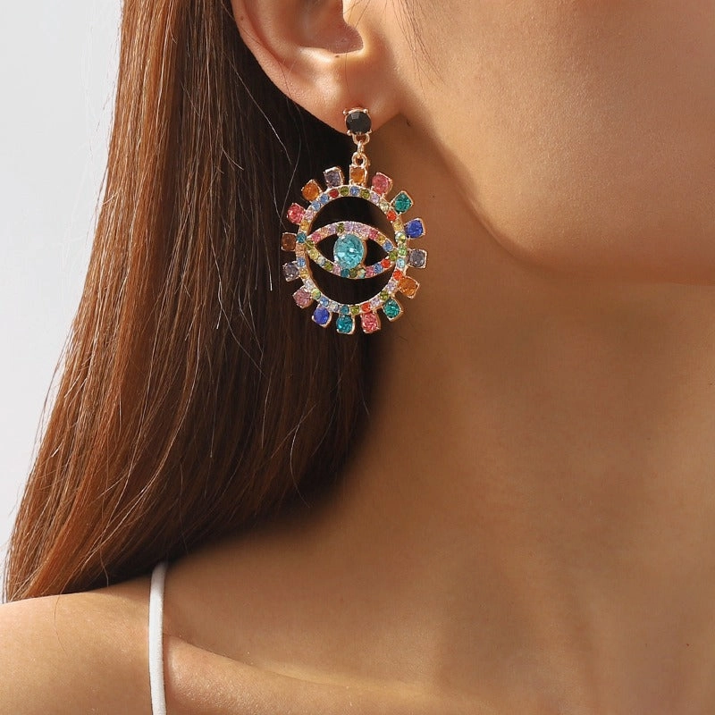 Wholesale Devil's Eye Alloy Full Diamond Earrings