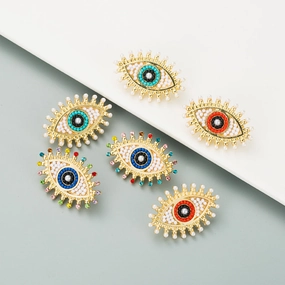 Wholesale Devil's Eye Alloy Inlaid Pearl Color Rhinestone Earrings