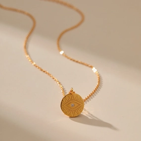 Wholesale Devil's Eye Copper Plated 18K Real Gold Retro Disc Necklace Clavicle Chain