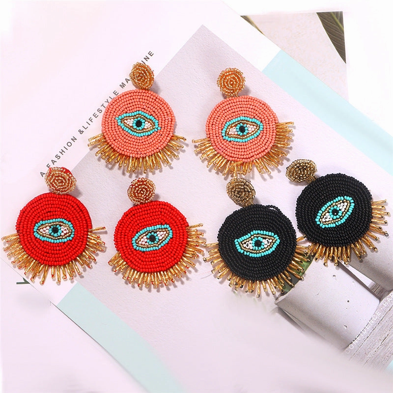 Wholesale Devil's Eye Creative Handmade Rice Bead Earrings