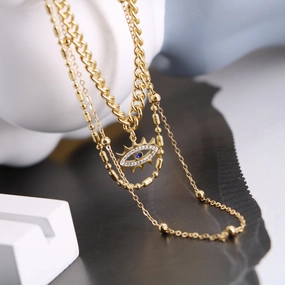 Wholesale Devil's Eye Elements Stacked Wind Multilayer Titanium Steel Necklaces