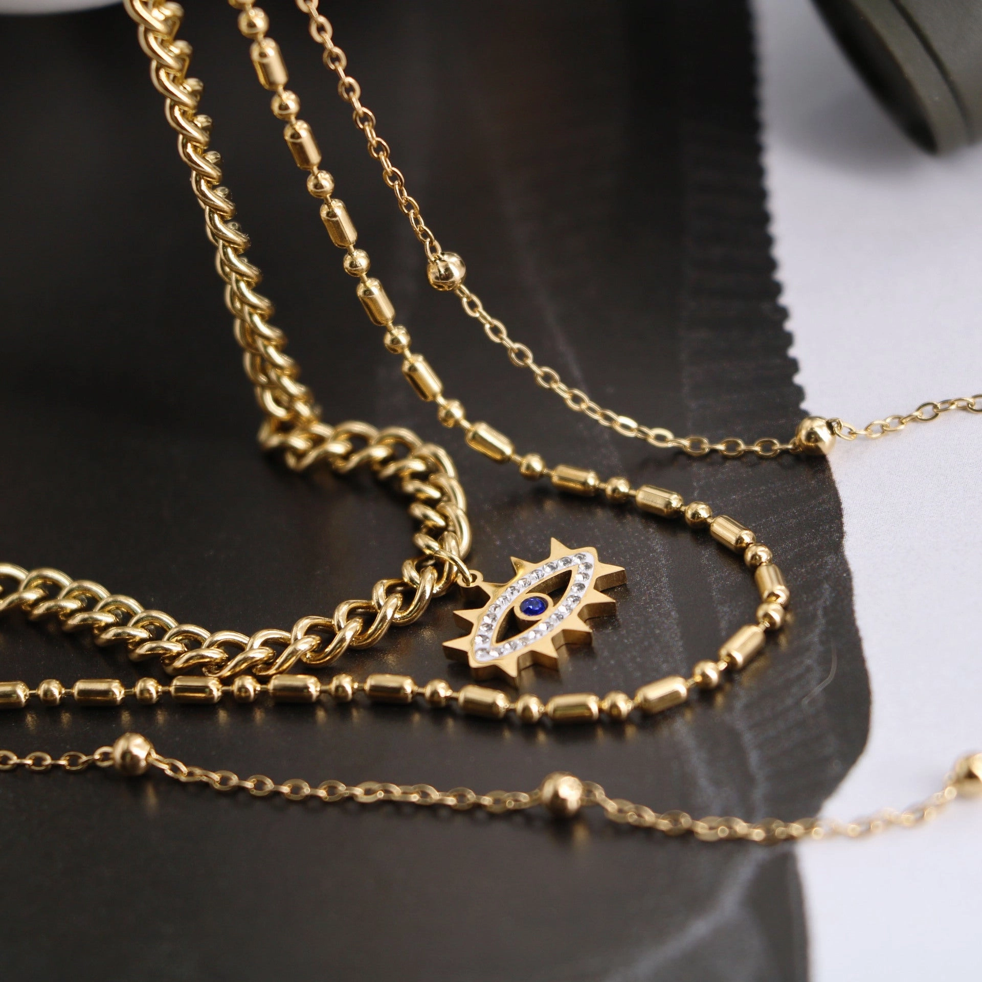 Wholesale Devil's Eye Elements Stacked Wind Multilayer Titanium Steel Necklaces