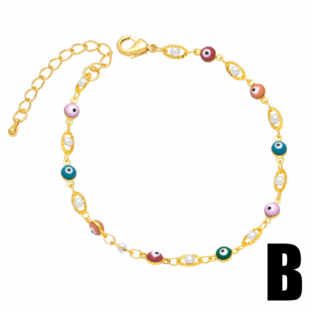 Wholesale Devil's Eye Flower Pearl Stitching Copper Bracelet