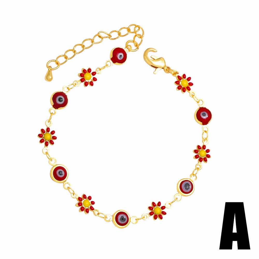 Wholesale Devil's Eye Flower Pearl Stitching Copper Bracelet