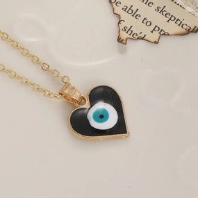 Wholesale Devil's Eye Heart Shaped Alloy Drop Oil Necklace