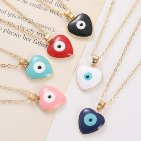 Wholesale Devil's Eye Heart Shaped Alloy Drop Oil Necklace