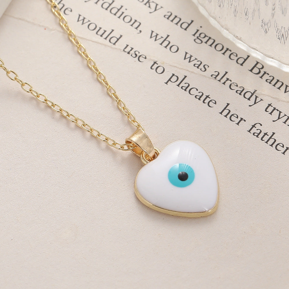 Wholesale Devil's Eye Heart Shaped Alloy Drop Oil Necklace