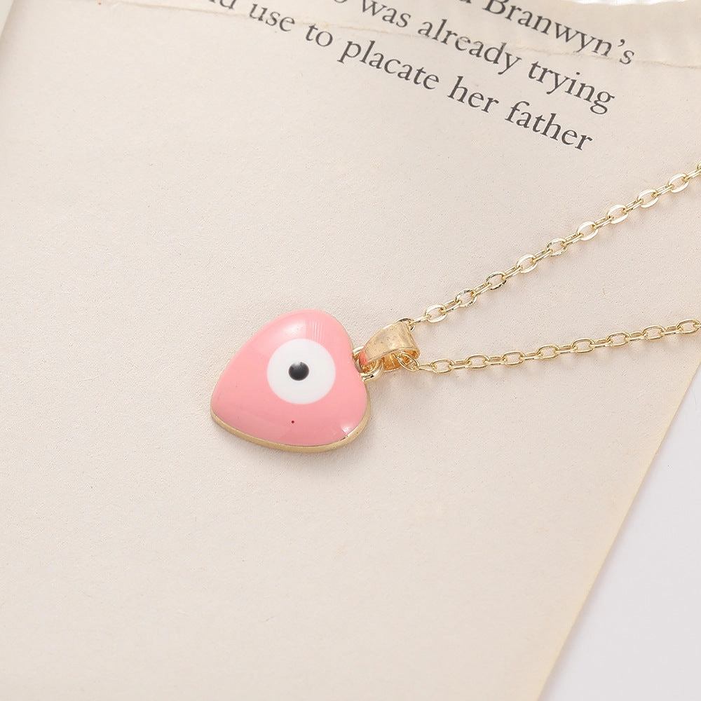 Wholesale Devil's Eye Heart Shaped Alloy Drop Oil Necklace
