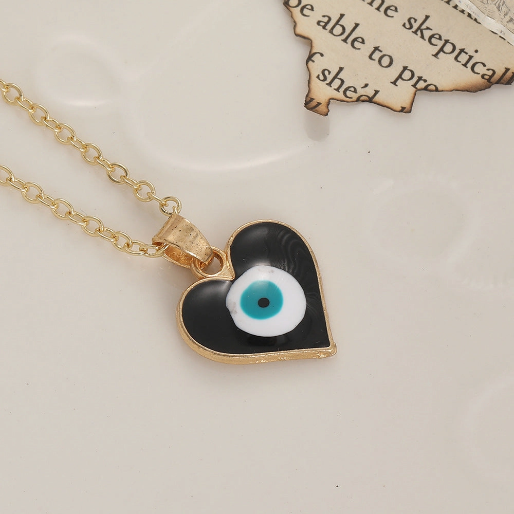 Wholesale Devil's Eye Heart Shaped Alloy Drop Oil Necklace