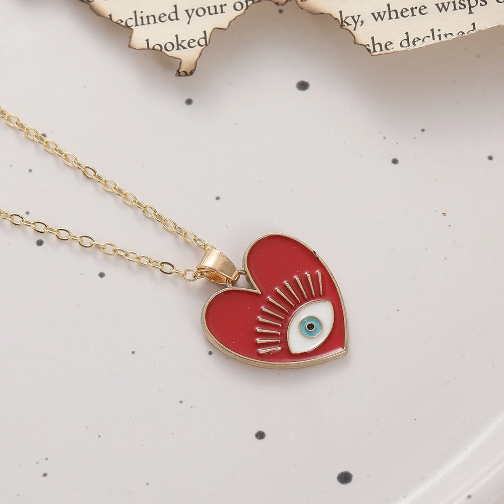Wholesale Devil's Eye Heart Shaped Alloy Drop Oil Necklace