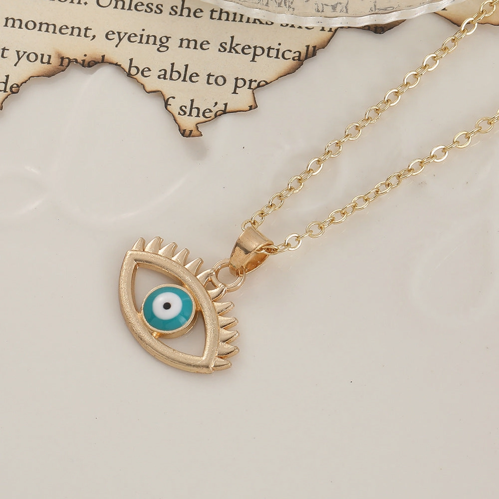Wholesale Devil's Eye Heart Shaped Alloy Drop Oil Necklace