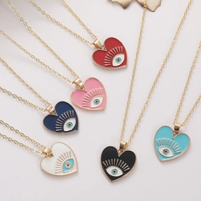 Wholesale Devil's Eye Heart Shaped Alloy Drop Oil Necklace