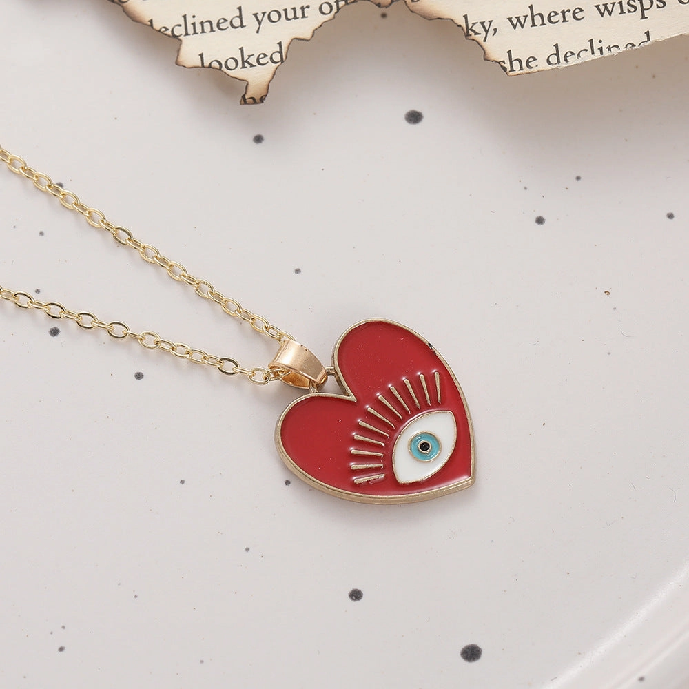 Wholesale Devil's Eye Heart Shaped Alloy Drop Oil Necklace