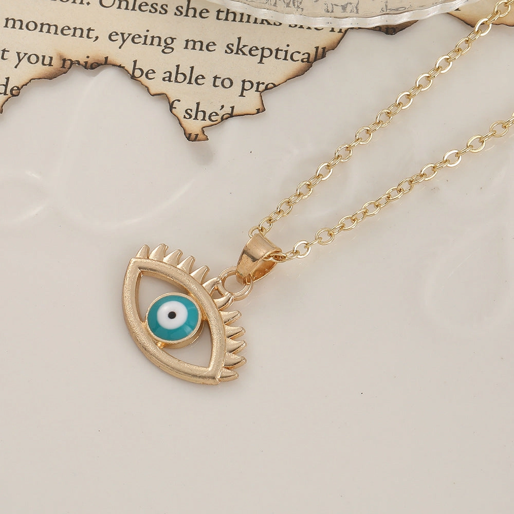 Wholesale Devil's Eye Heart Shaped Alloy Drop Oil Necklace