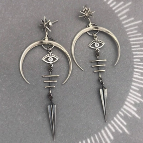 Wholesale Devil's Eye Moon Metal Long Earrings