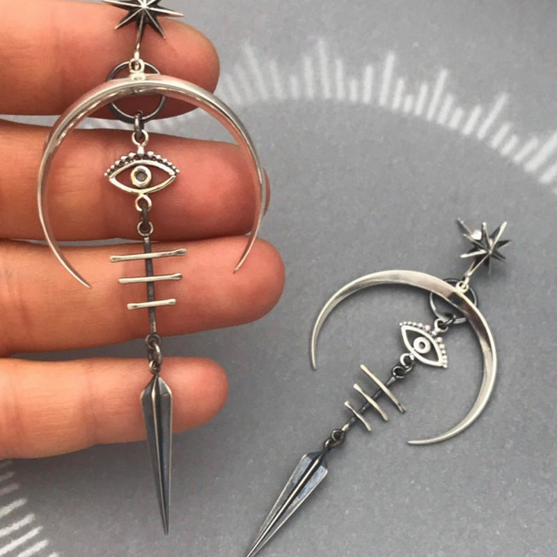 Wholesale Devil's Eye Moon Metal Long Earrings