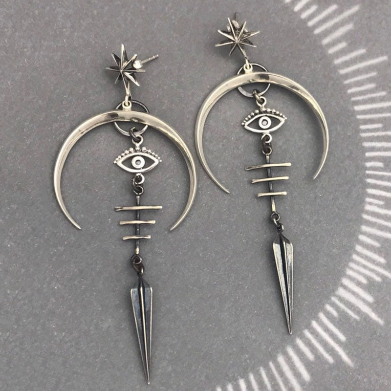 Wholesale Devil's Eye Moon Metal Long Earrings