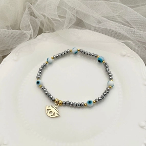 Wholesale Devil's Eye Mother of Pearl Crystal 18K Gold Titanium Steel Bracelet OLY-BT-QinL002