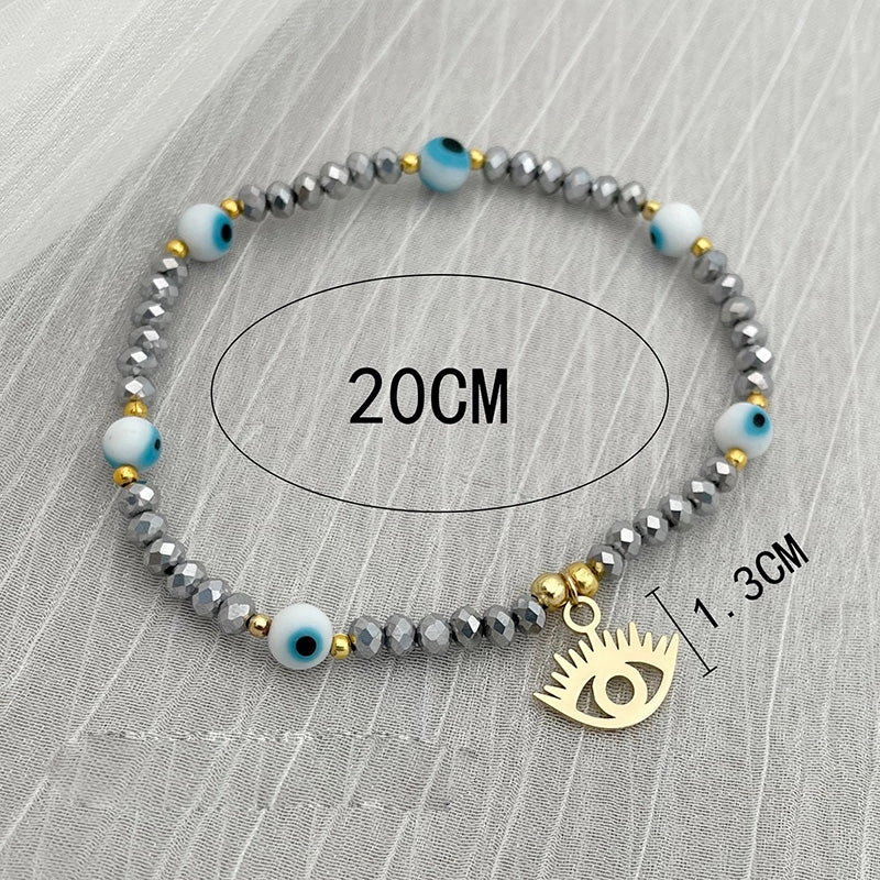 Wholesale Devil's Eye Mother of Pearl Crystal 18K Gold Titanium Steel Bracelet OLY-BT-QinL002