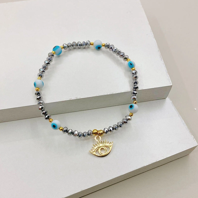 Wholesale Devil's Eye Mother of Pearl Crystal 18K Gold Titanium Steel Bracelet OLY-BT-QinL002