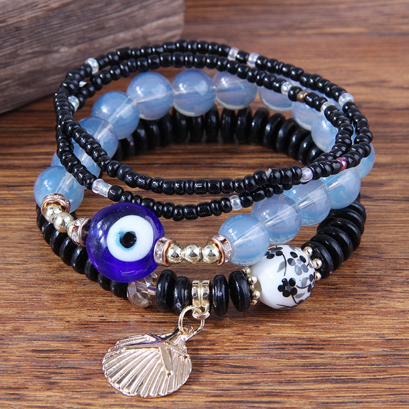 Wholesale Devil's Eye Shell Pendant Multilayer Resin Alloy Bracelet
