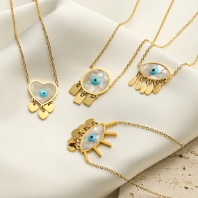 Wholesale Devil's Eye Tassel Pendant Gold Plated Necklaces