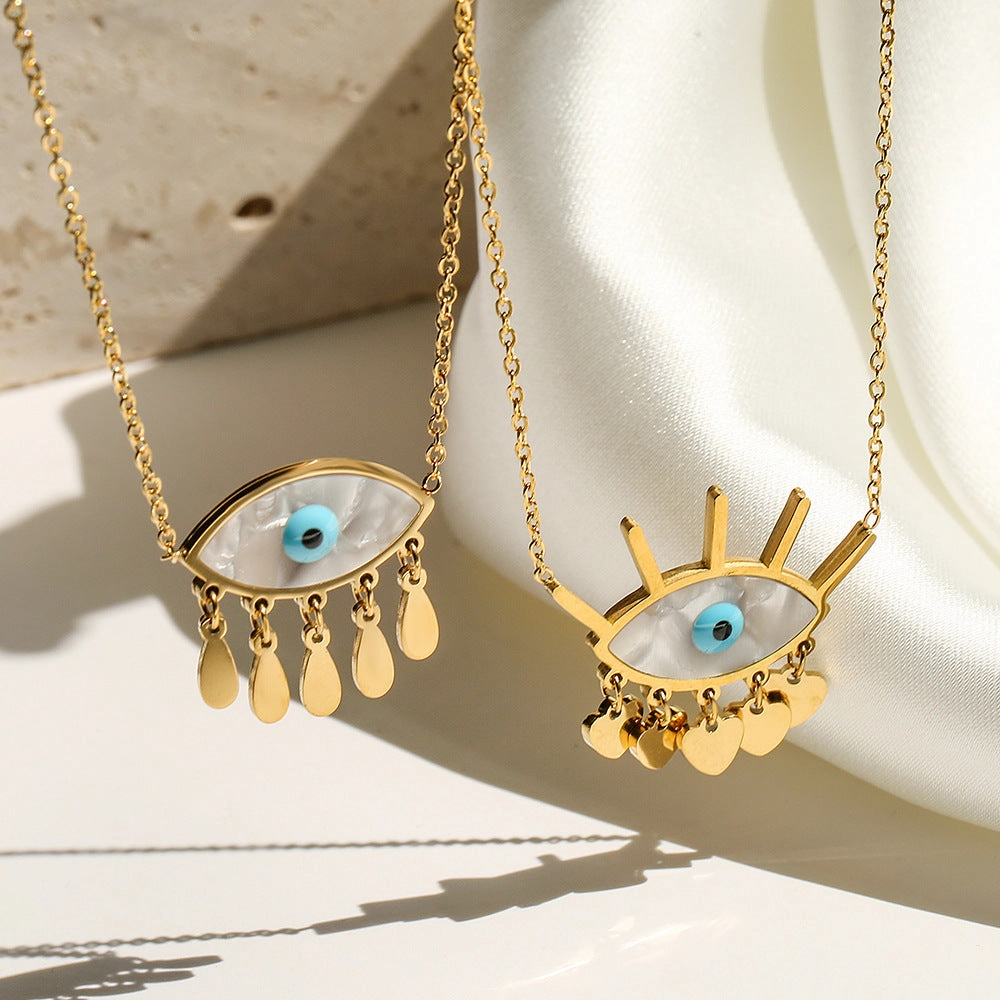 Wholesale Devil's Eye Tassel Pendant Gold Plated Necklaces