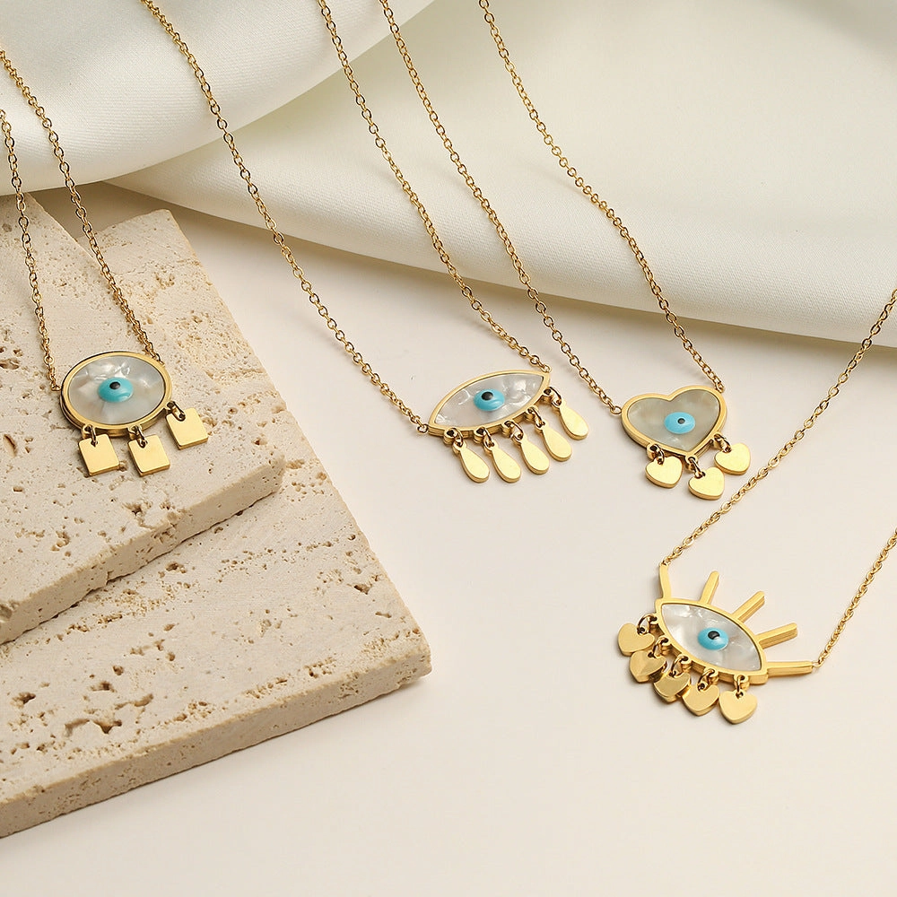Wholesale Devil's Eye Tassel Pendant Gold Plated Necklaces