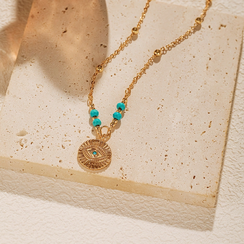 Wholesale Devil's Eye Vintage Copper Plated 18K Real Gold Love Necklace