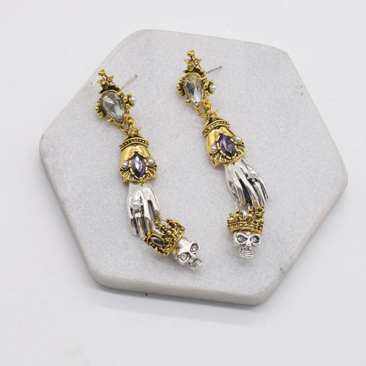 Wholesale Diablo Baroque Crown Skull Metal Earrings