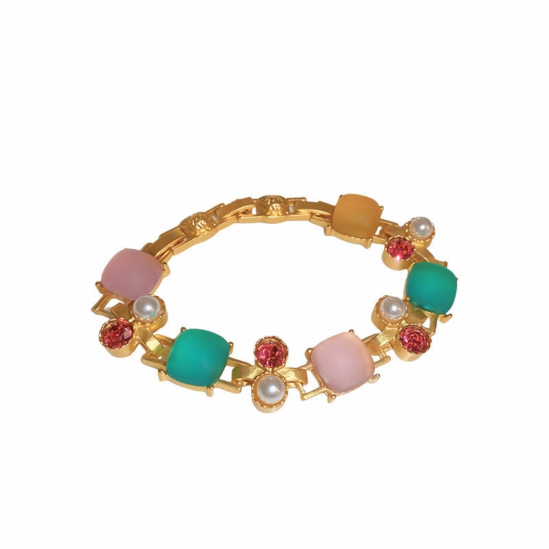 Wholesale Diamond and Pearl Square Buckle Bracelet Necklace and Earrings Set
