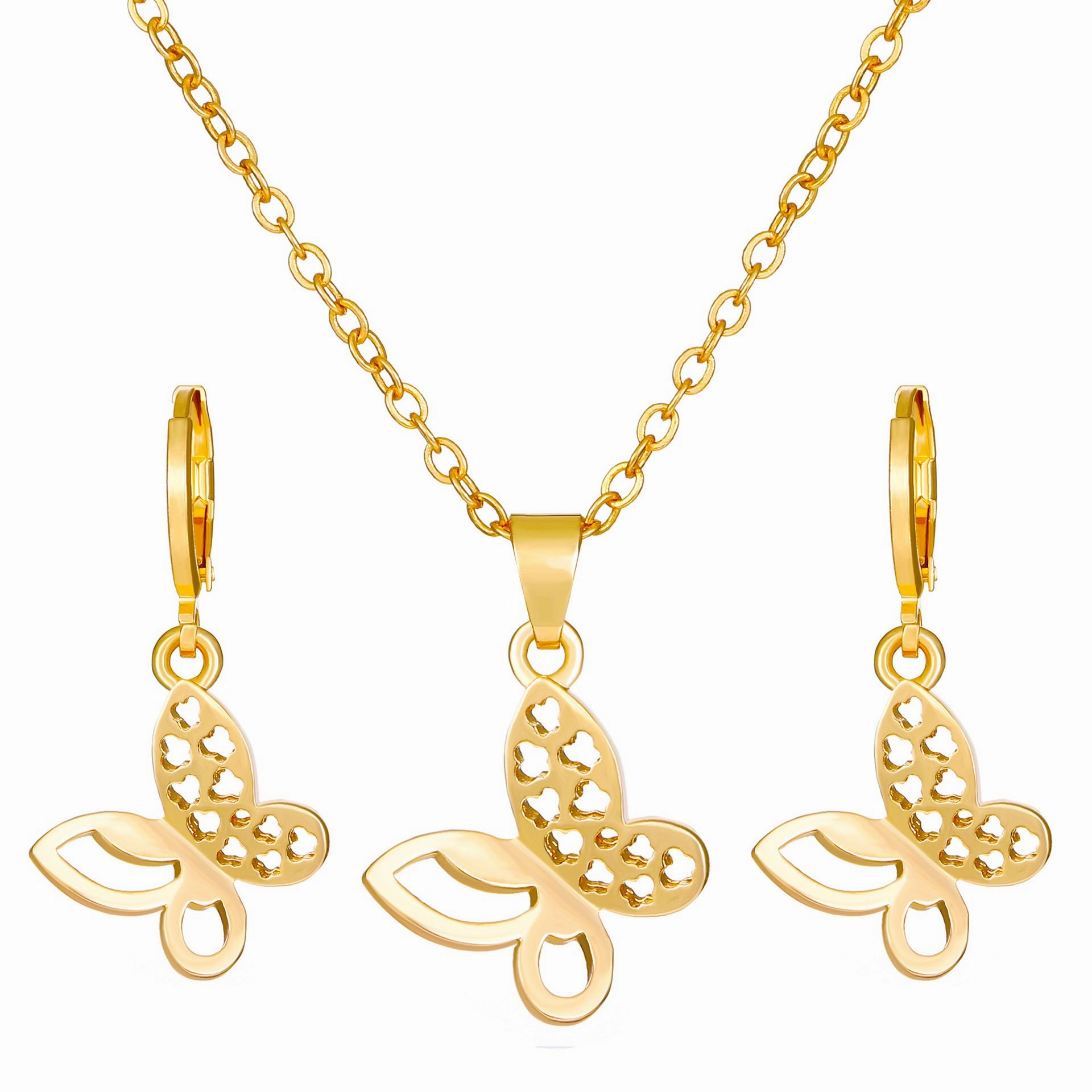Wholesale Diamond Butterfly Alloy Earrings Jewelry Set