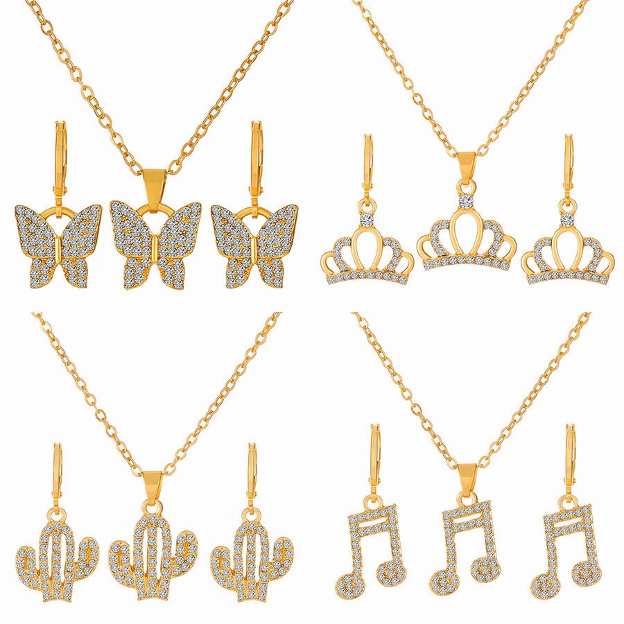 Wholesale Diamond Butterfly Alloy Earrings Jewelry Set