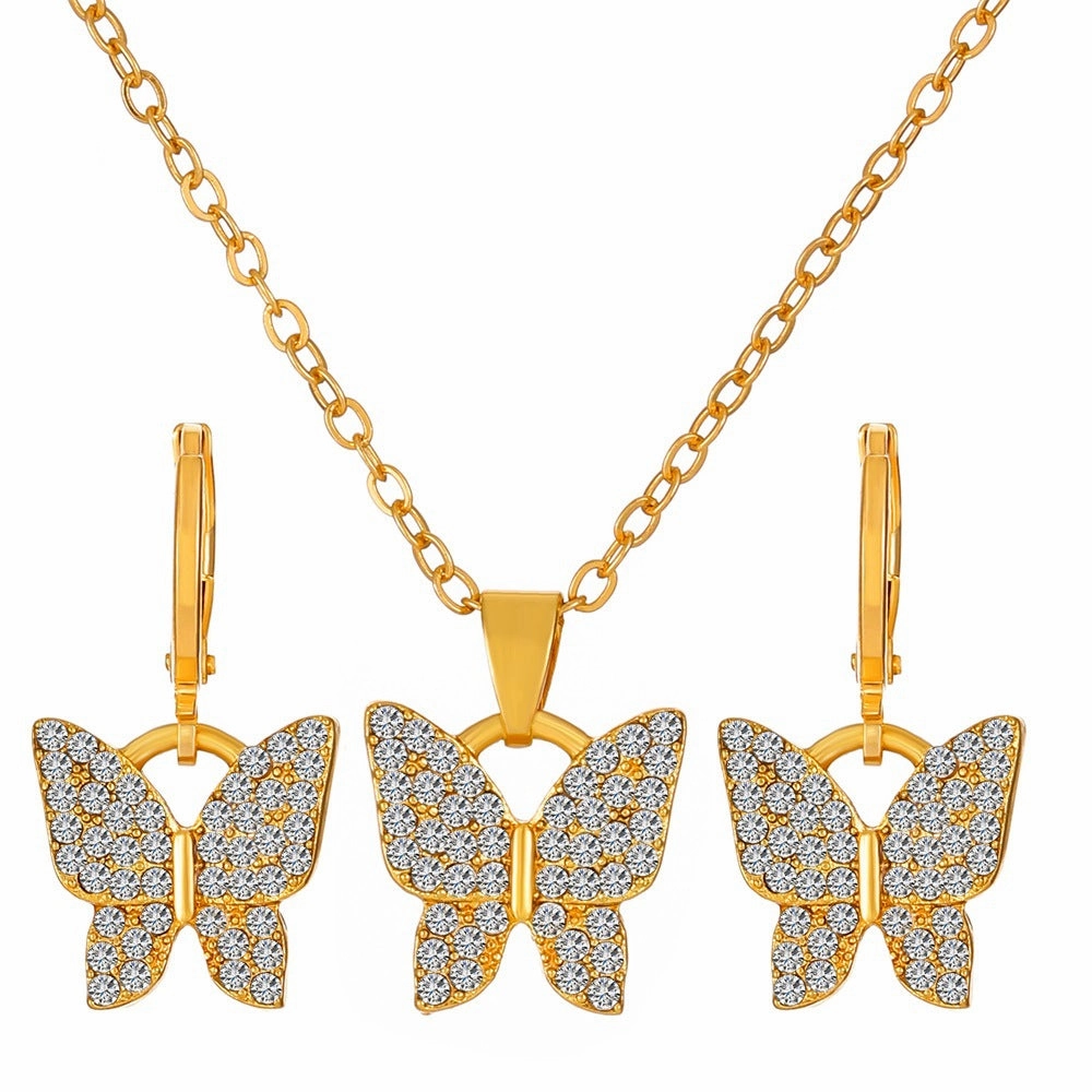 Wholesale Diamond Butterfly Alloy Earrings Jewelry Set