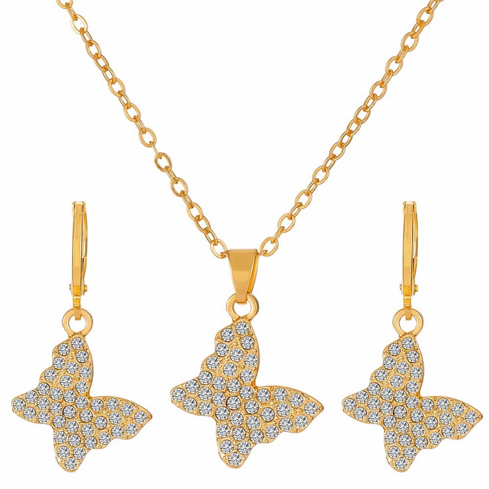 Wholesale Diamond Butterfly Alloy Earrings Jewelry Set